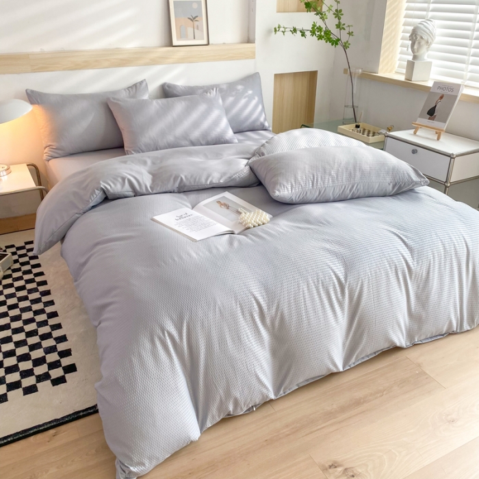 91家纺网 家纺一手货源 找家纺 慕澄家纺 2022新款华夫格简约款泡泡四件套 情调灰