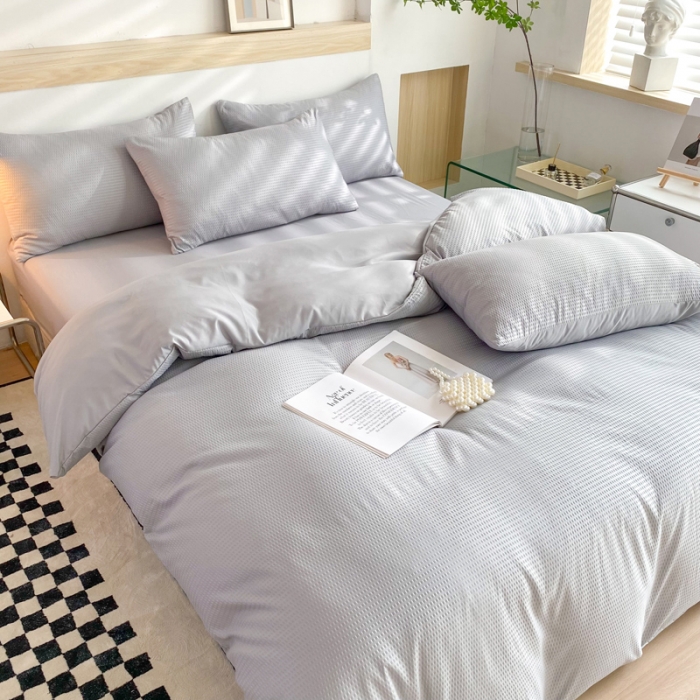 91家纺网 家纺一手货源 找家纺 慕澄家纺 2022新款华夫格简约款泡泡四件套 情调灰