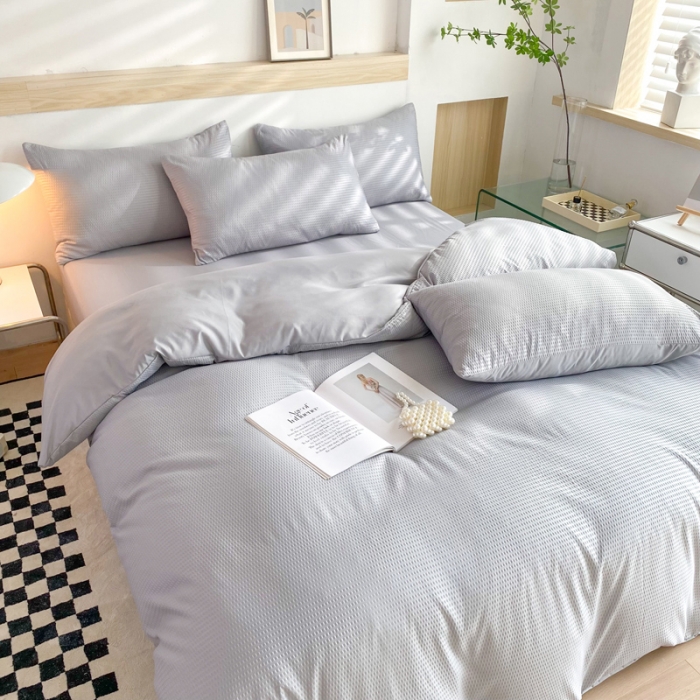 91家纺网 家纺一手货源 找家纺 慕澄家纺 2022新款华夫格简约款泡泡四件套 情调灰