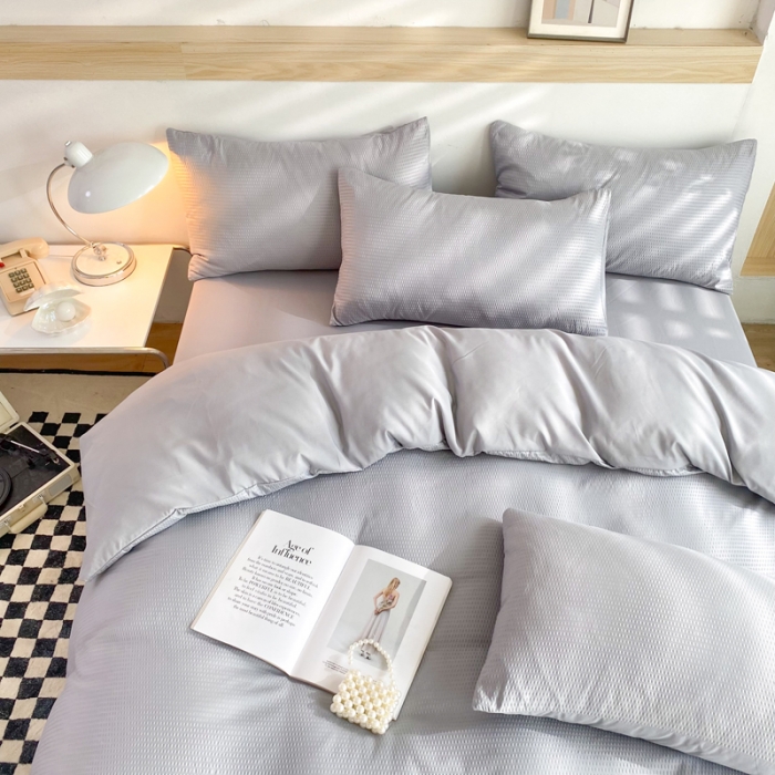 91家纺网 家纺一手货源 找家纺 慕澄家纺 2022新款华夫格简约款泡泡四件套 情调灰