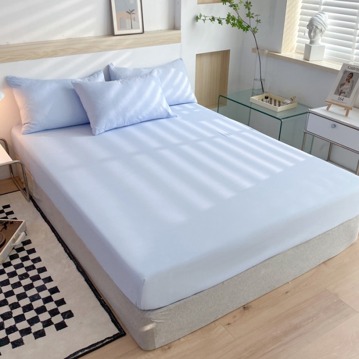 91家纺网 家纺一手货源 找家纺 慕澄家纺 2022新款华夫格简约款泡泡四件套 天空蓝