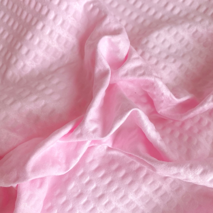 91家纺网 家纺一手货源 找家纺 慕澄家纺 2022新款华夫格简约款泡泡四件套 樱花粉