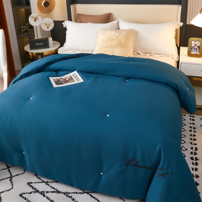 91家纺网 家纺一手货源 找家纺 洛卡棉蚕丝夏被纯手工被子被芯冬被春秋被夏被 温馨蓝