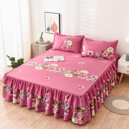 91家纺网 家纺一手货源 找家纺 代芙 2022新款加厚磨毛双边床裙单品三件套 爱莎花园