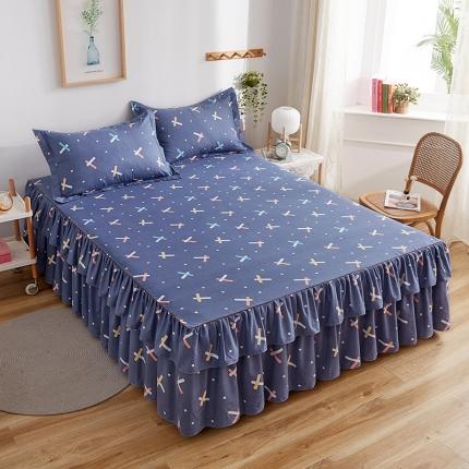 91家纺网 家纺一手货源 找家纺 代芙 2022新款加厚磨毛双边床裙单品三件套 爱尚几何