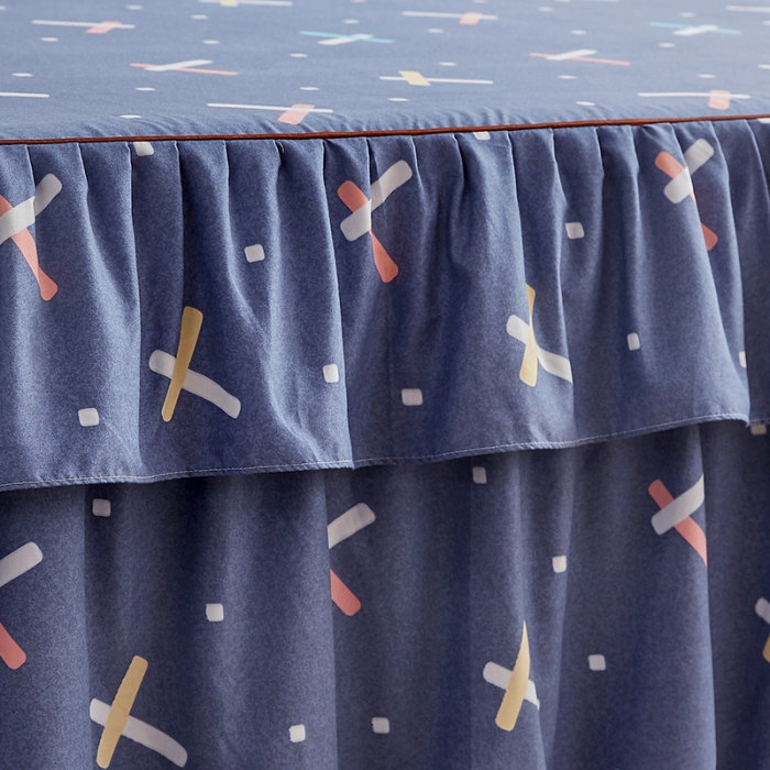 91家纺网 家纺一手货源 找家纺 代芙 2022新款加厚磨毛双边床裙单品三件套 爱尚几何