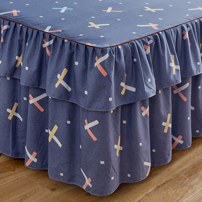 91家纺网 家纺一手货源 找家纺 代芙 2022新款加厚磨毛双边床裙单品三件套 爱尚几何