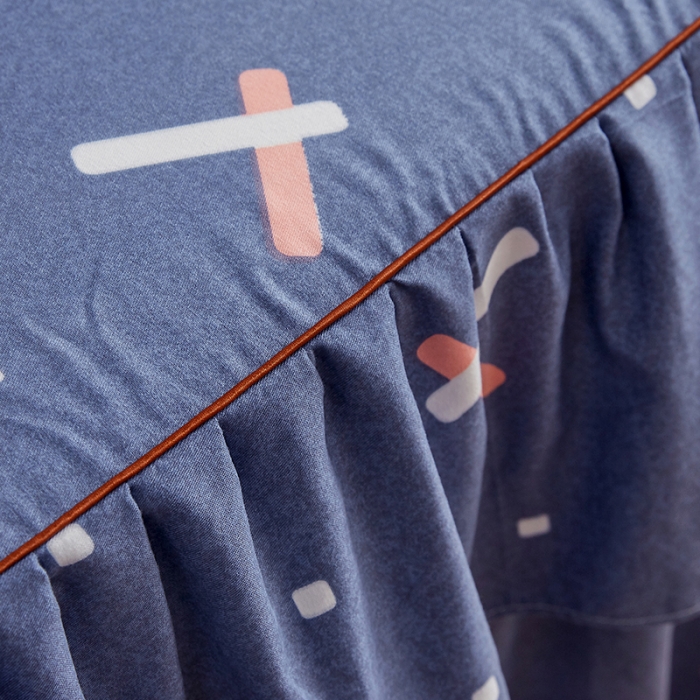 91家纺网 家纺一手货源 找家纺 代芙 2022新款加厚磨毛双边床裙单品三件套 爱尚几何