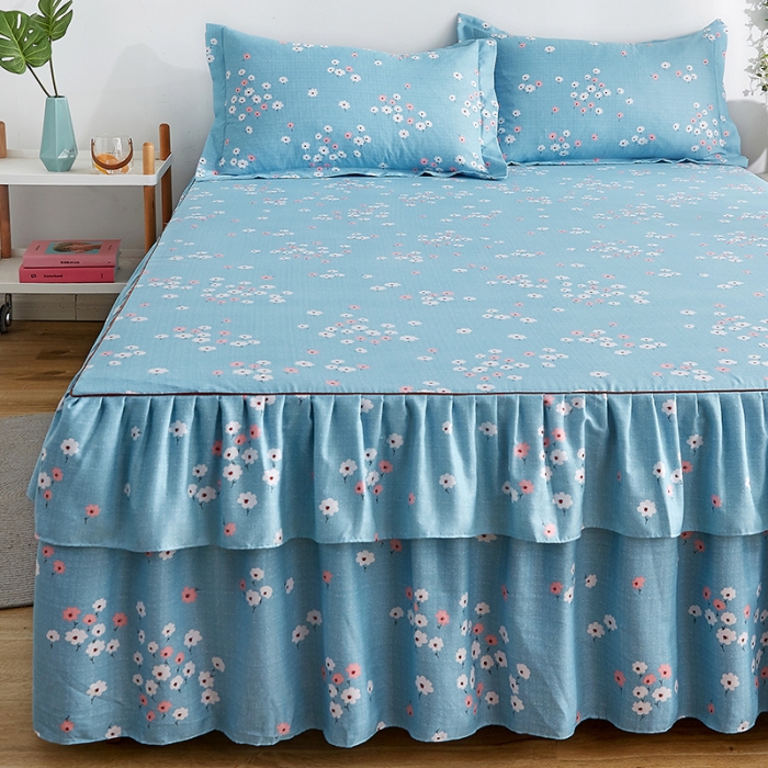 91家纺网 家纺一手货源 找家纺 代芙 2022新款加厚磨毛双边床裙单品三件套 繁花点点