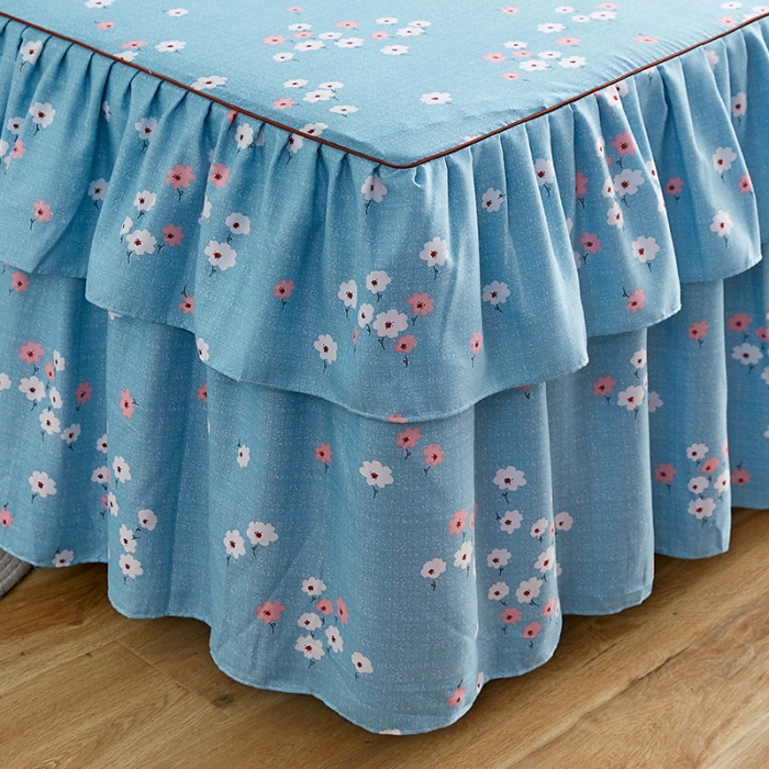 91家纺网 家纺一手货源 找家纺 代芙 2022新款加厚磨毛双边床裙单品三件套 繁花点点