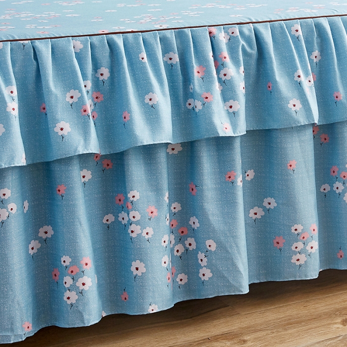 91家纺网 家纺一手货源 找家纺 代芙 2022新款加厚磨毛双边床裙单品三件套 繁花点点