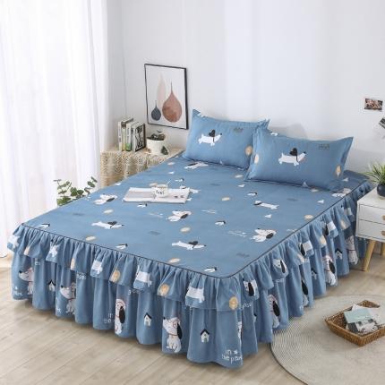 91家纺网 家纺一手货源 找家纺 代芙 2022新款加厚磨毛双边床裙单品三件套 狗狗世界