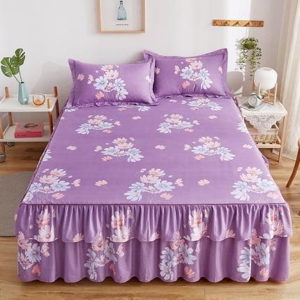 91家纺网 家纺一手货源 找家纺 代芙 2022新款加厚磨毛双边床裙单品三件套 花季飘香