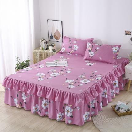 91家纺网 家纺一手货源 找家纺 代芙 2022新款加厚磨毛双边床裙单品三件套 花之韵