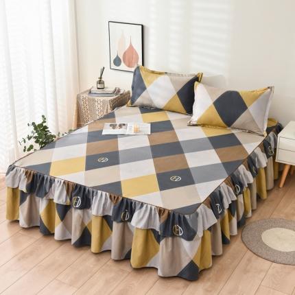 91家纺网 家纺一手货源 找家纺 代芙 2022新款加厚磨毛双边床裙单品三件套 简约风情