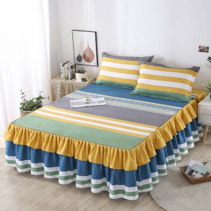 91家纺网 家纺一手货源 找家纺 代芙 2022新款加厚磨毛双边床裙单品三件套 快乐色彩