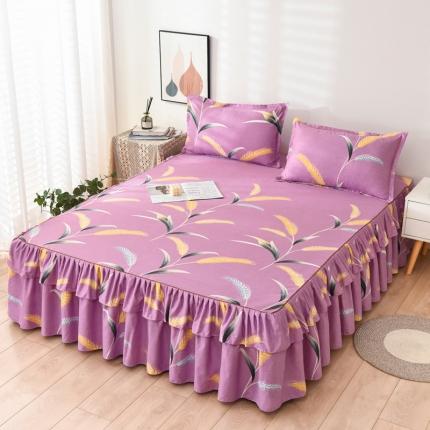 91家纺网 家纺一手货源 找家纺 代芙 2022新款加厚磨毛双边床裙单品三件套 麦穗