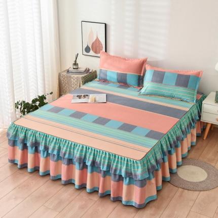 91家纺网 家纺一手货源 找家纺 代芙 2022新款加厚磨毛双边床裙单品三件套 漫步时光