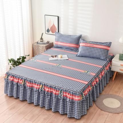 代芙 2022新款加厚磨毛双边床裙单品三件套 千鸟故事