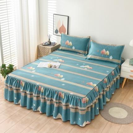 91家纺网 家纺一手货源 找家纺 代芙 2022新款加厚磨毛双边床裙单品三件套 叶语绵绵