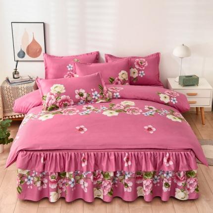 91家纺网 家纺一手货源 找家纺 代芙 2022新款加厚磨毛双边床裙四件套 爱莎花园