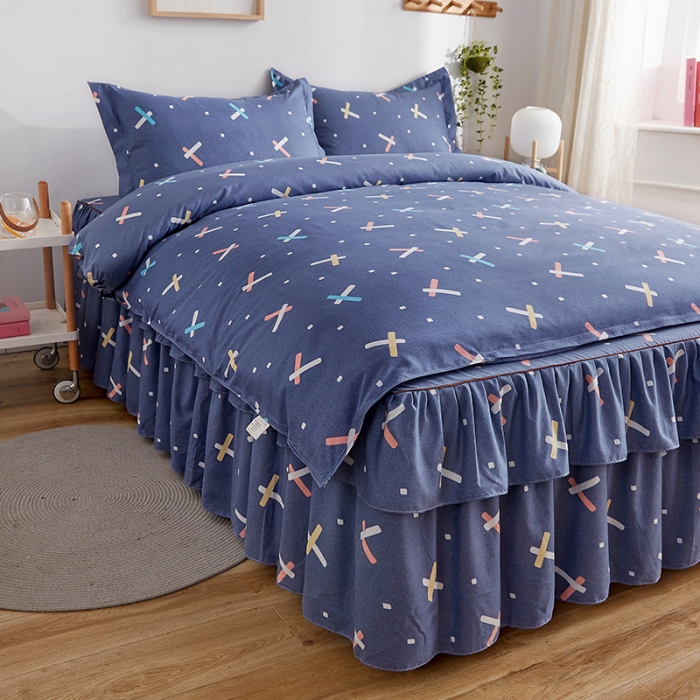 91家纺网 家纺一手货源 找家纺 代芙 2022新款加厚磨毛双边床裙四件套 爱尚几何