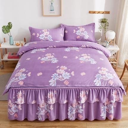 91家纺网 家纺一手货源 找家纺 代芙 2022新款加厚磨毛双边床裙四件套 花季飘香