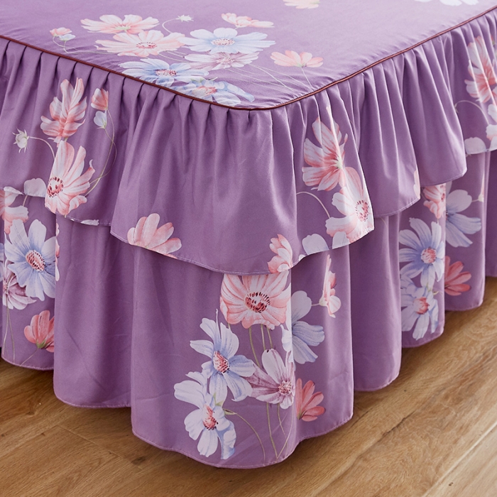 91家纺网 家纺一手货源 找家纺 代芙 2022新款加厚磨毛双边床裙四件套 花季飘香