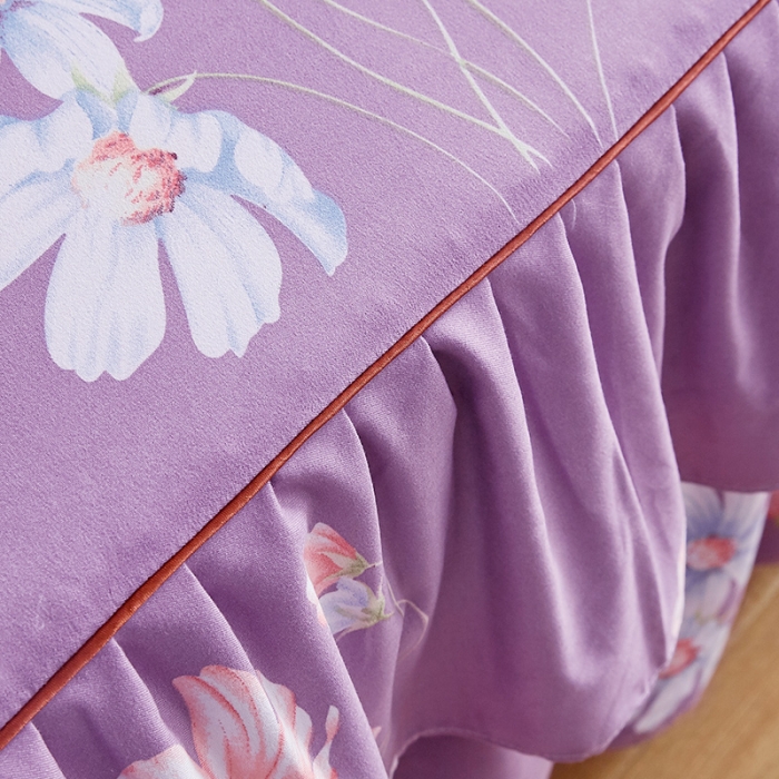 91家纺网 家纺一手货源 找家纺 代芙 2022新款加厚磨毛双边床裙四件套 花季飘香