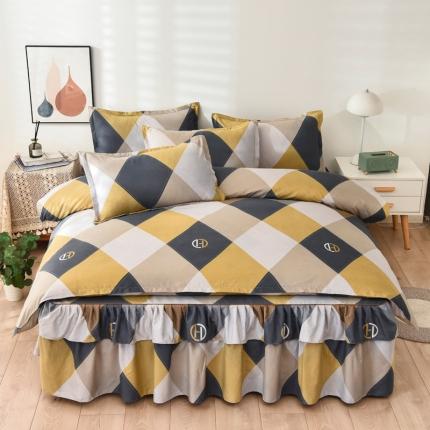 代芙 2022新款加厚磨毛双边床裙四件套 简约风情