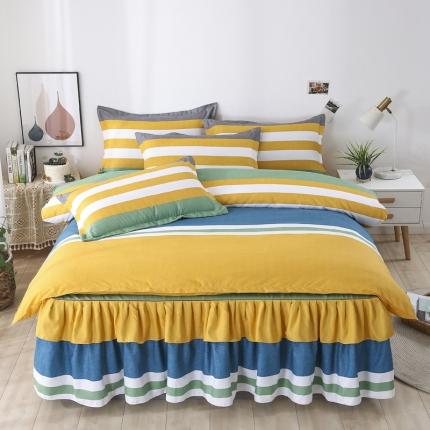 91家纺网 家纺一手货源 找家纺 代芙 2022新款加厚磨毛双边床裙四件套 快乐色彩