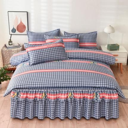 91家纺网 家纺一手货源 找家纺 代芙 2022新款加厚磨毛双边床裙四件套 千鸟故事