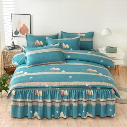 91家纺网 家纺一手货源 找家纺 代芙 2022新款加厚磨毛双边床裙四件套 叶语绵绵