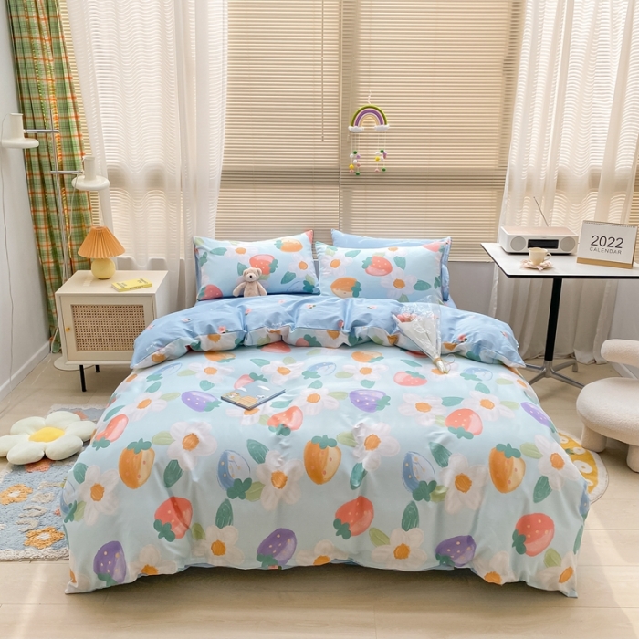 91家纺网 家纺一手货源 找家纺 金丝鸟家纺 2022新款全棉四件套 奶油草莓-蓝