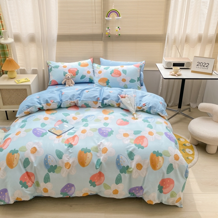 91家纺网 家纺一手货源 找家纺 金丝鸟家纺 2022新款全棉四件套 奶油草莓-蓝