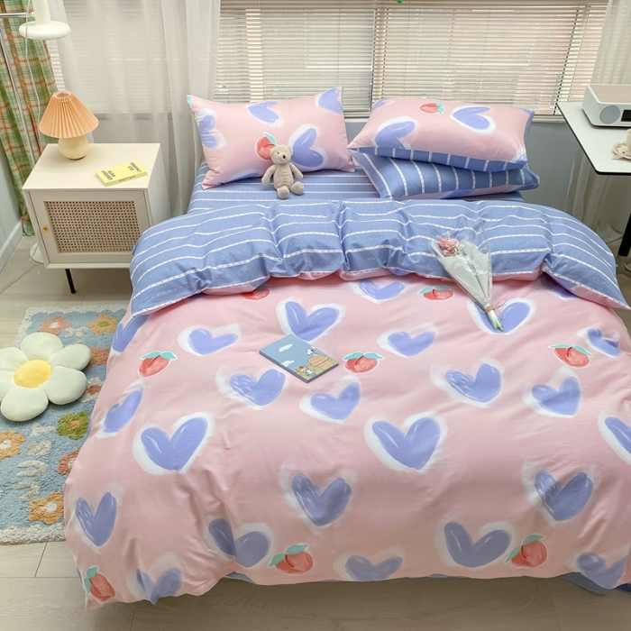 91家纺网 家纺一手货源 找家纺 金丝鸟家纺 2022新款全棉四件套 小桃心