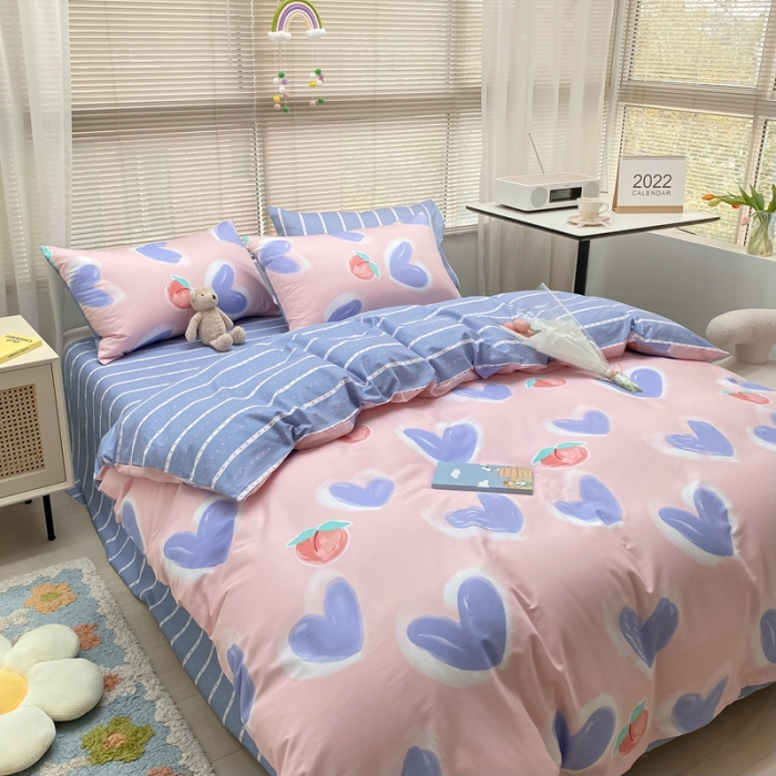 91家纺网 家纺一手货源 找家纺 金丝鸟家纺 2022新款全棉四件套 小桃心