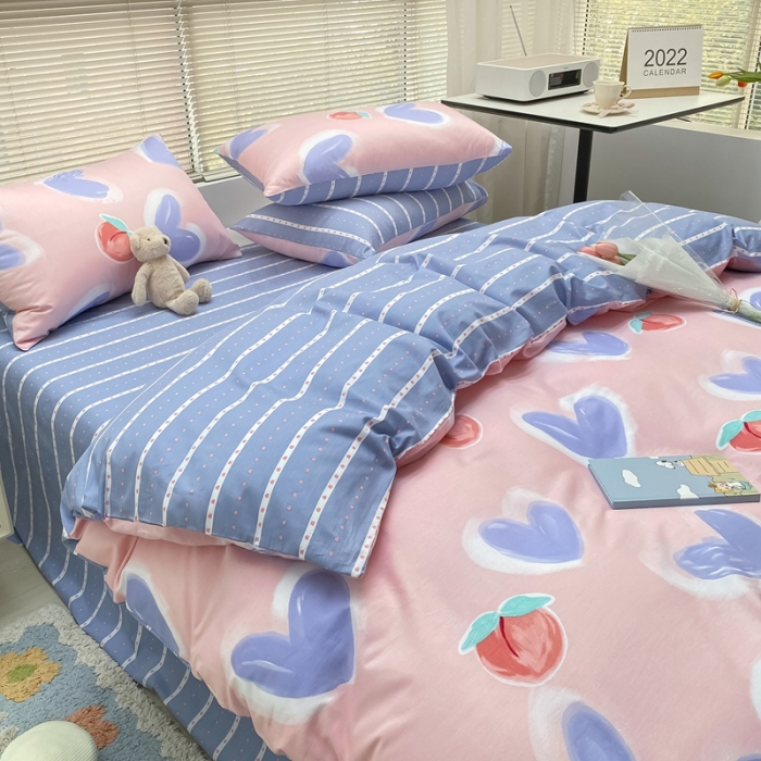 91家纺网 家纺一手货源 找家纺 金丝鸟家纺 2022新款全棉四件套 小桃心