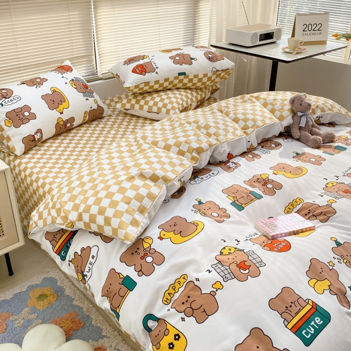 91家纺网 家纺一手货源 找家纺 金丝鸟家纺 2022新款全棉四件套 小熊熊