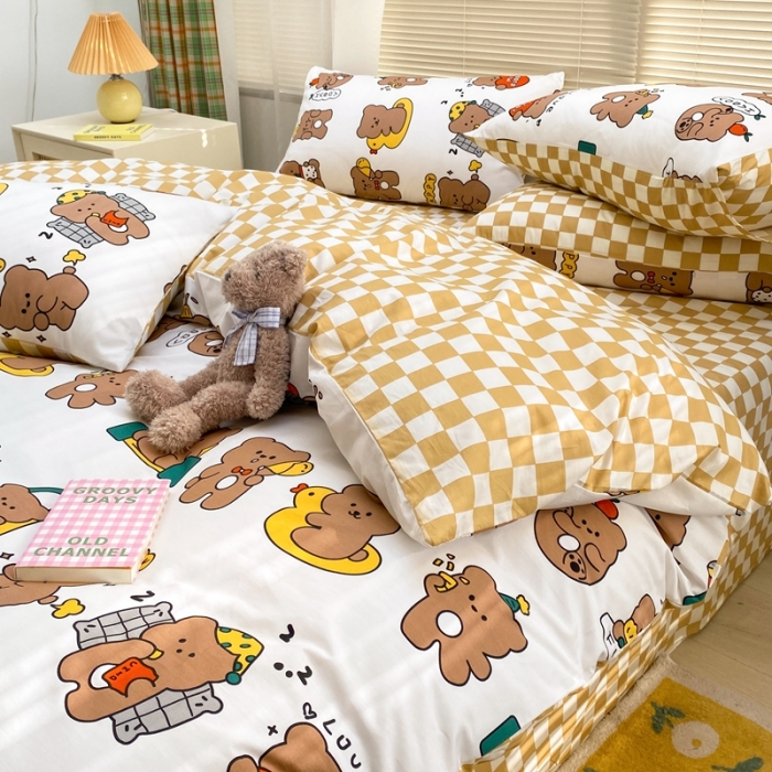 91家纺网 家纺一手货源 找家纺 金丝鸟家纺 2022新款全棉四件套 小熊熊