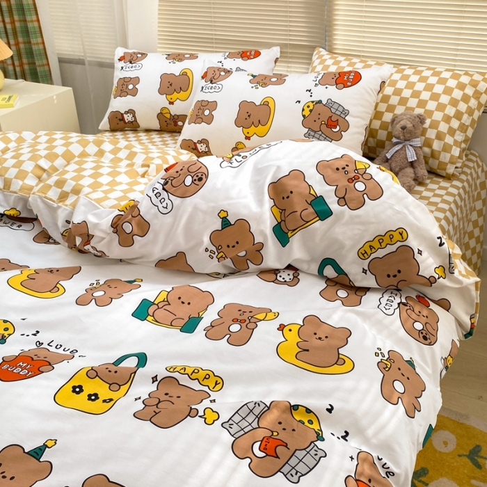 91家纺网 家纺一手货源 找家纺 金丝鸟家纺 2022新款全棉四件套 小熊熊