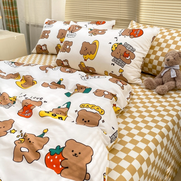 91家纺网 家纺一手货源 找家纺 金丝鸟家纺 2022新款全棉四件套 小熊熊