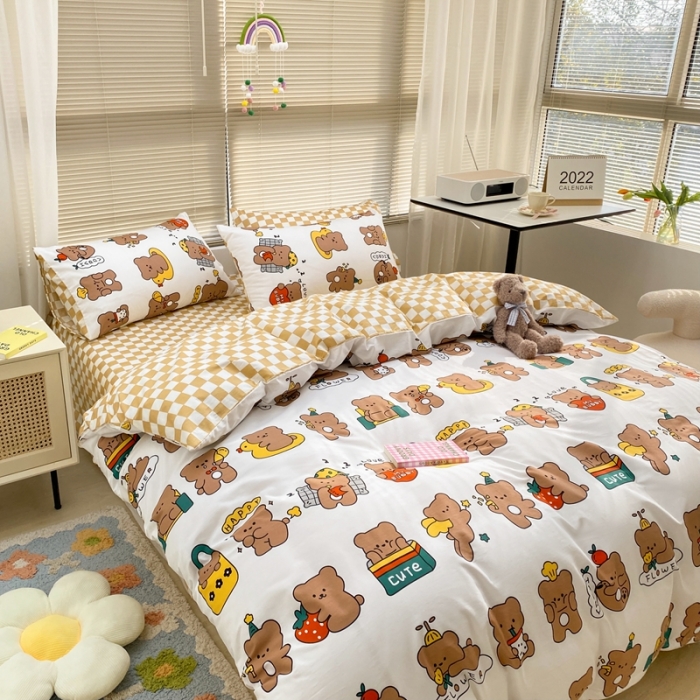 91家纺网 家纺一手货源 找家纺 金丝鸟家纺 2022新款全棉四件套 小熊熊