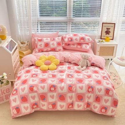 91家纺网 家纺一手货源 找家纺 金丝鸟家纺 2022新款全棉四件套 草莓牛奶