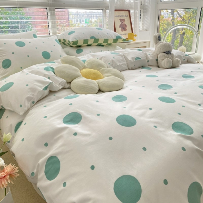 91家纺网 家纺一手货源 找家纺 金丝鸟家纺 2022新款全棉四件套 气泡绿