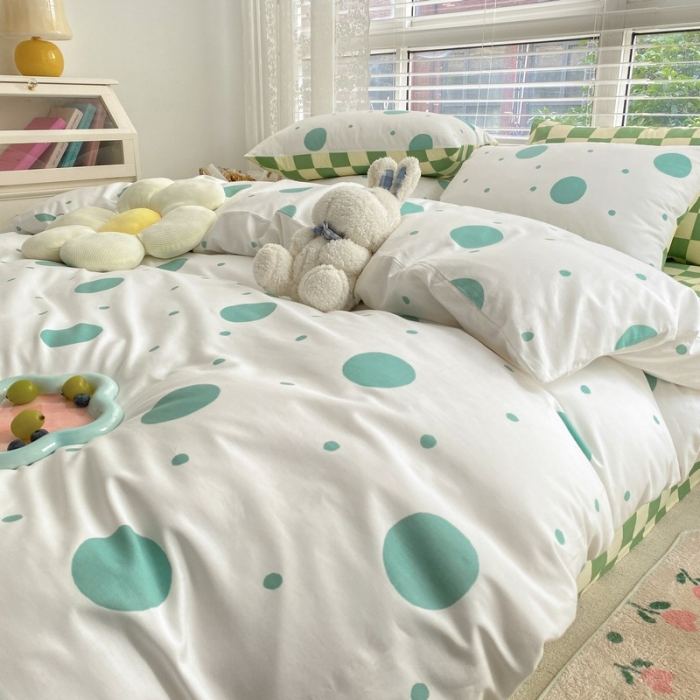 91家纺网 家纺一手货源 找家纺 金丝鸟家纺 2022新款全棉四件套 气泡绿