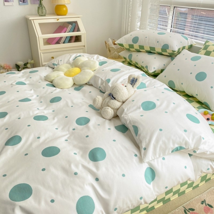 91家纺网 家纺一手货源 找家纺 金丝鸟家纺 2022新款全棉四件套 气泡绿