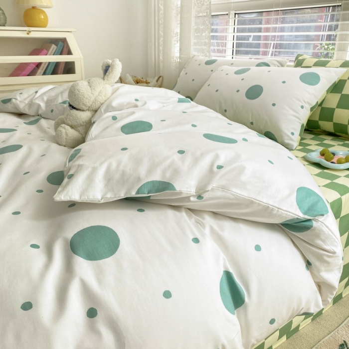 91家纺网 家纺一手货源 找家纺 金丝鸟家纺 2022新款全棉四件套 气泡绿