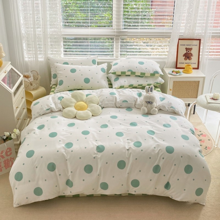 91家纺网 家纺一手货源 找家纺 金丝鸟家纺 2022新款全棉四件套 气泡绿