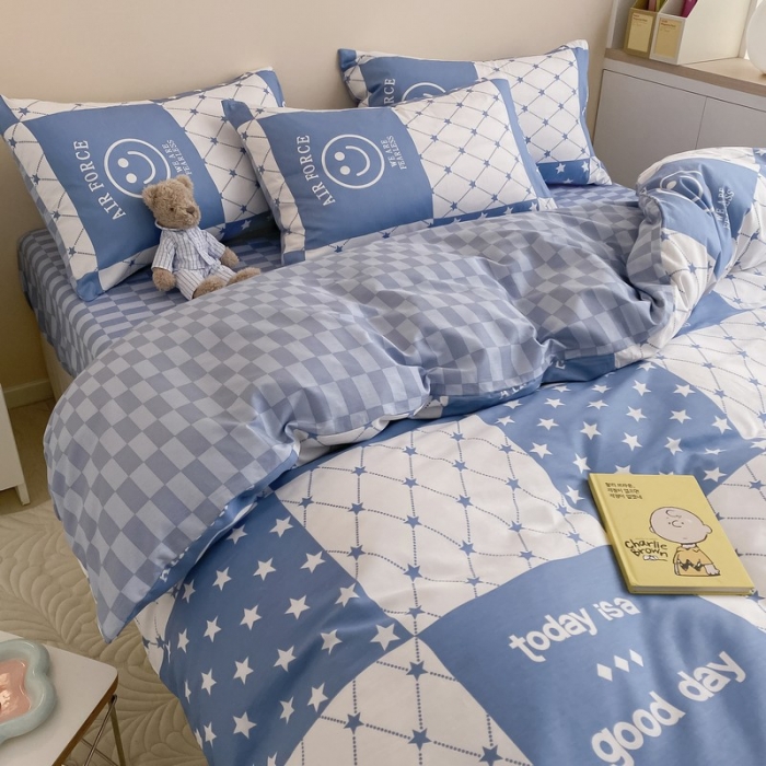 91家纺网 家纺一手货源 找家纺 金丝鸟家纺 2022新款全棉四件套 空气笑脸